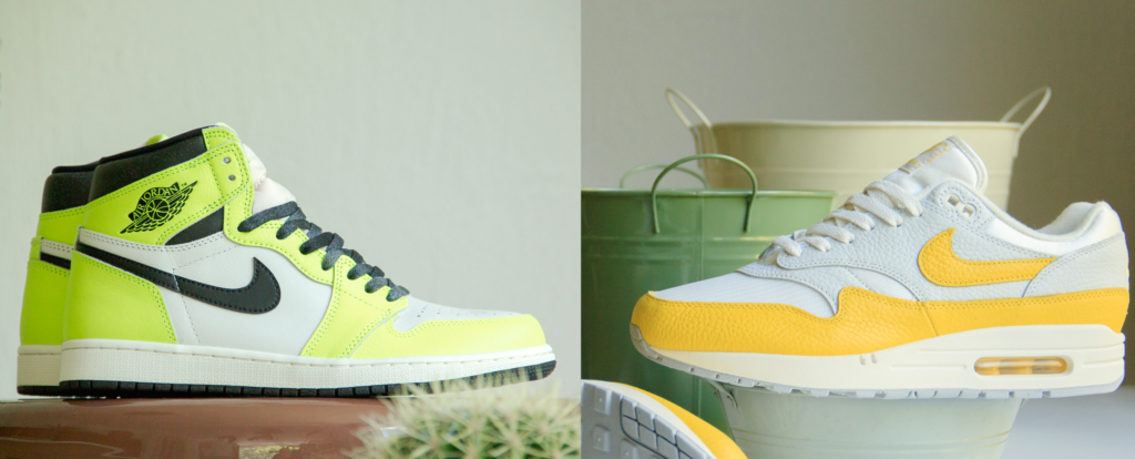 De Nike Air Jordan 1 High OG Visionaire & de Nike Air Max 1 Tour Yellow