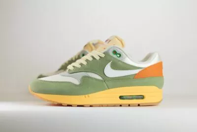 Nike Air Max 1 Design by Japan (W) - Groen/Wit/Oranje - Heren/Dames/Uniseks Sneakers - Mesh/Leer/Suède - FD0395-386 - Zijkant