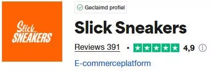 Overzicht trustpilot reviews en logo Slick Sneakers