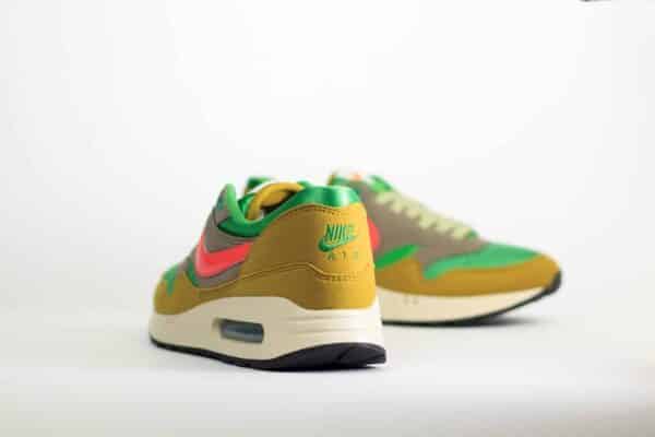 Nike Air Max 1 ´86 PRM Powerwall BRS – Geel/Groen/Rood Heren/Dames/Unisex Sneakers – Vilt/Mesh - HF0551-300 - Achterkant