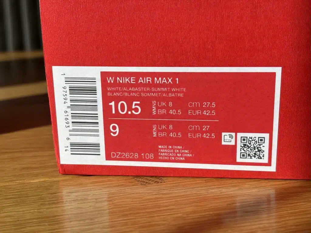 Maat schoenendoos Nike Air Max 1 White Alabaster (W)