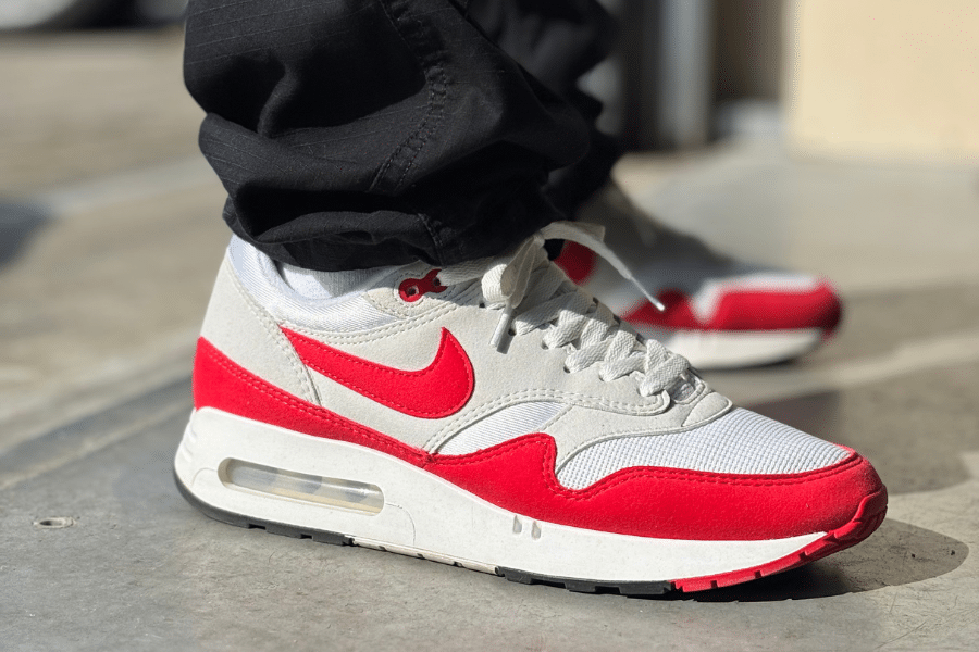 Nike Air Max 1 '86 Big Bubble Sport Red on feet - Slick Sneakers