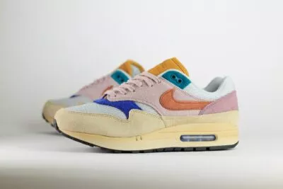 Nike Air Max 1 Tan Lines (W) - Roze/Blauw/Beige/Geel - Heren/Dames/Uniseks Sneakers - Suede/Mesh - FN7200-224 - Zijkant