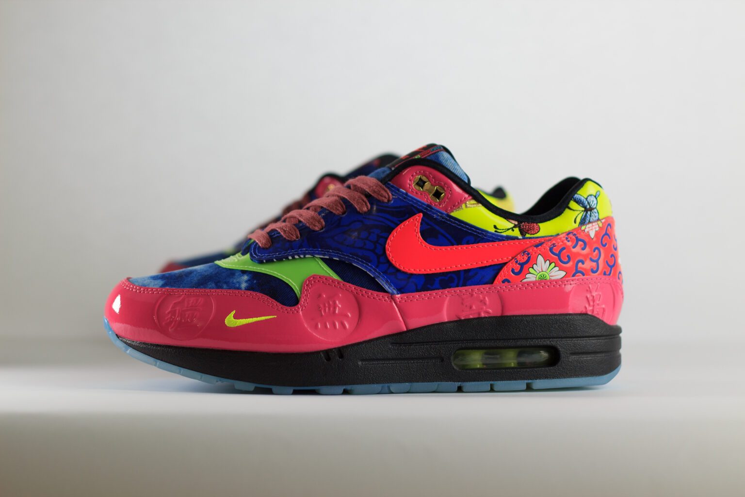 Nike Air Max 1 CNY Longevity - Zwart/Blauw/Roze/Groen/Rood/Geel - Heren/Dames/Uniseks Sneakers - Lakleer/Canvas - CU8861-460 - Zijkant
