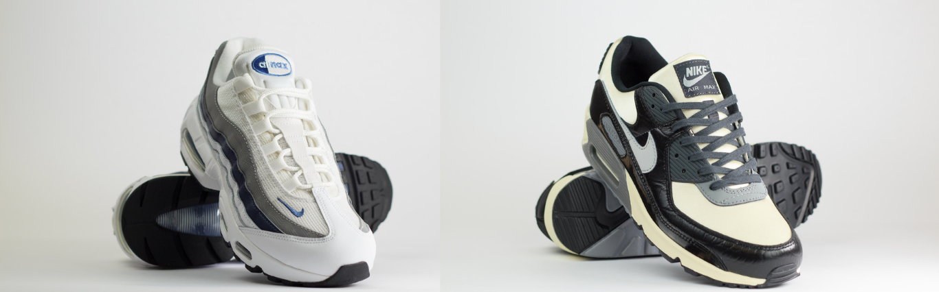 De Nike Air Max 95 OG Diffused Blue en de Nike Air Max 90 QS Smoke Grey Crocodile
