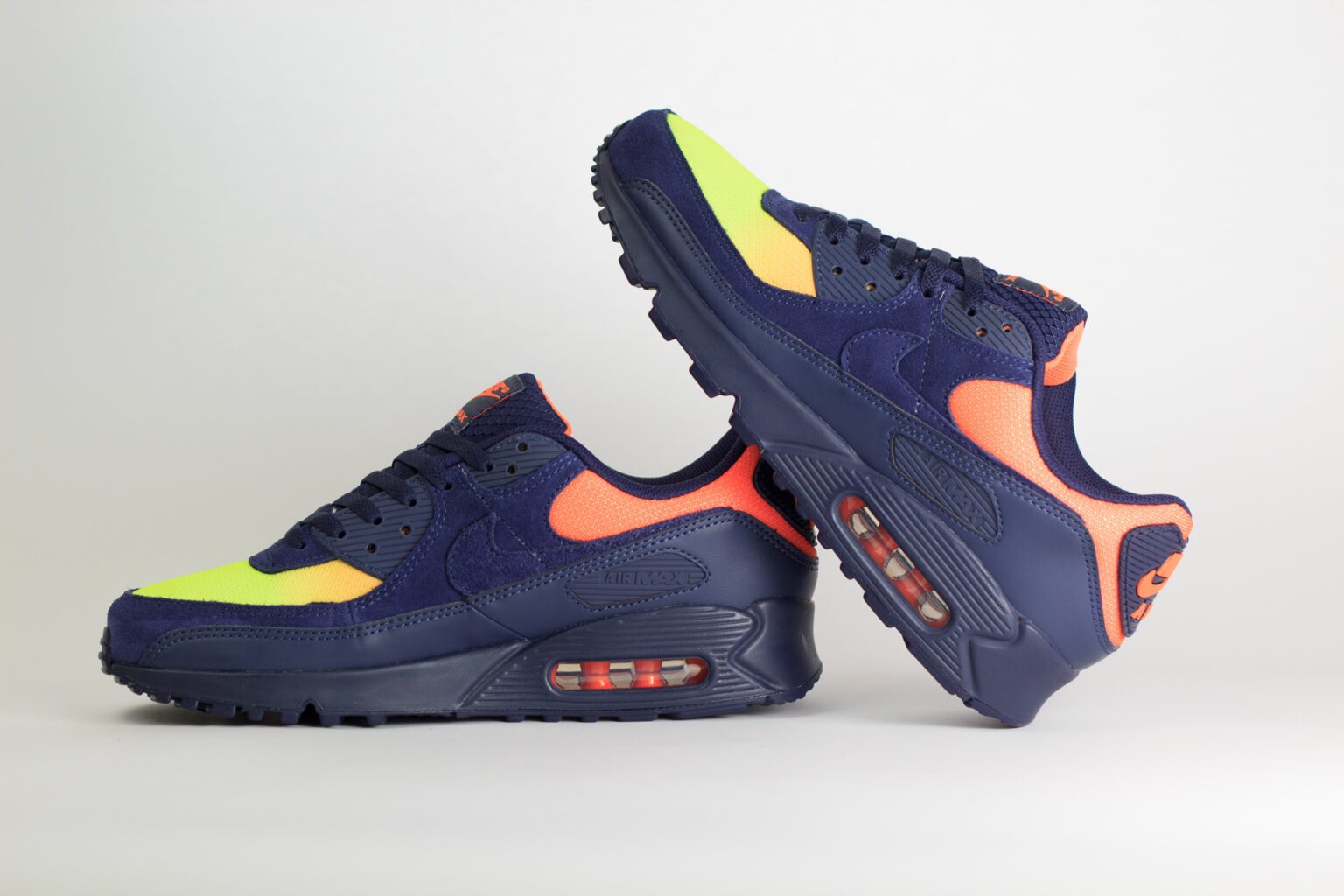 Nike Air Max 90 Blackened Blue Gradient – Blauw/Geel/Oranje – Heren/Dames/Uniseks Sneakers – Leer/Suede/Mesh - DM0029-700 – binnenkant