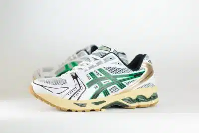 ASCIS Gel-Kayano 14 White Hinoki Beige – Wit/Beige/Groen – Heren/Dames/Uniseks Sneakers – Leer/Mesh – 1203A740-103 – Zijkant