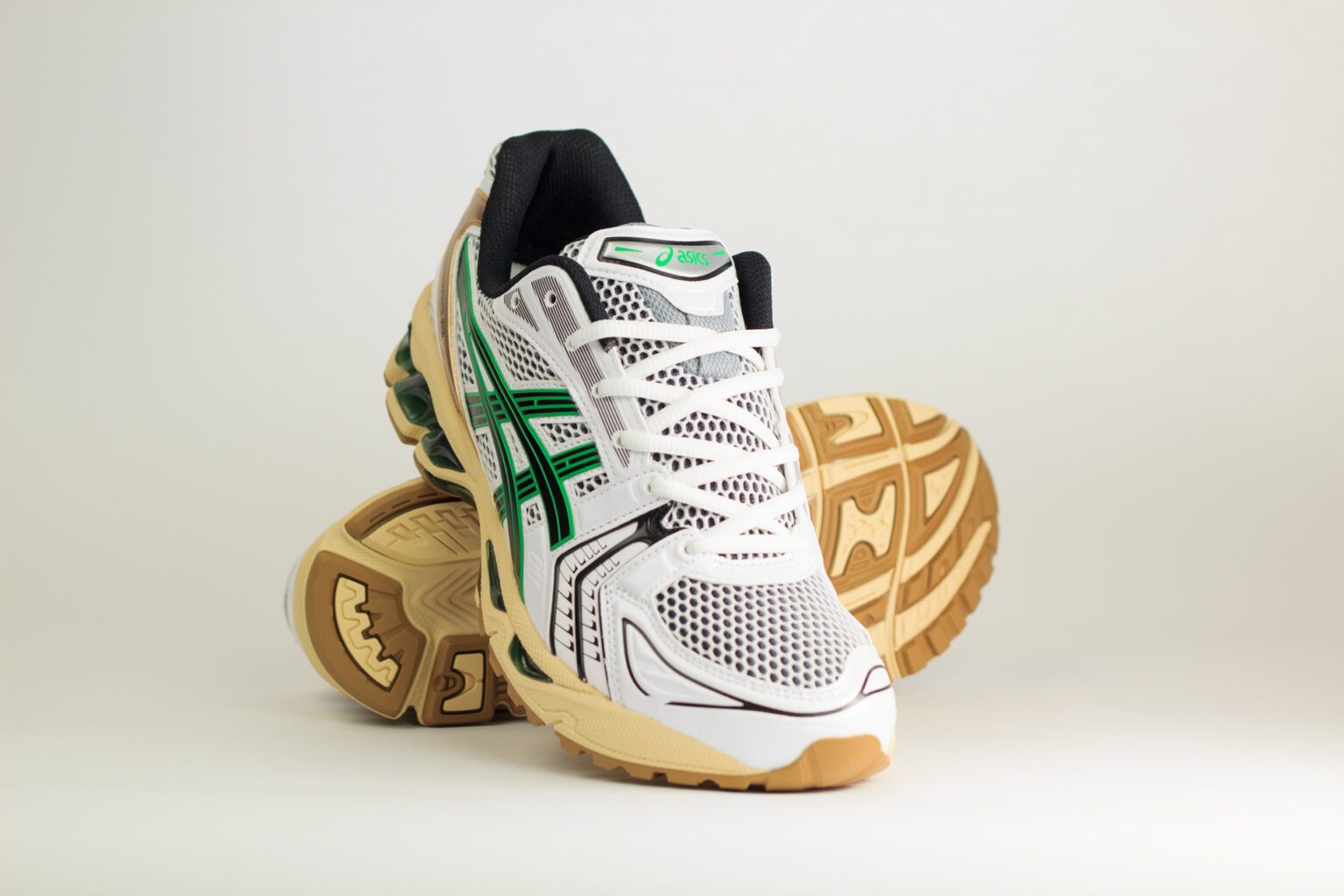 ASCIS Gel-Kayano 14 White Hinoki Beige – Wit/Beige/Groen – Heren/Dames/Uniseks Sneakers – Leer/Mesh – 1203A740-103 – Voorkant