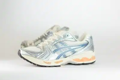 ASICS Gel-Kayano 14 Birch Pure Silver Teal Gold – Beige/Zilver/Blauw – Heren/Dames/Uniseks Sneakers – Leer/Mesh – 1203A537-109 – Zijkant