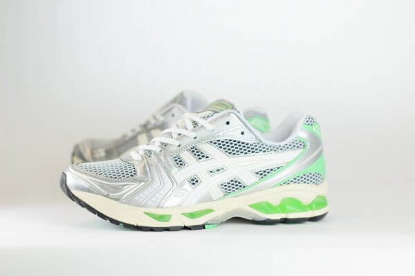ASICS Gel-Kayano 14 Silver Lime – Beige/Zilver/Groen – Heren/Dames/Uniseks Sneakers – Leer/Mesh – 1203A740-102 – Zijkant
