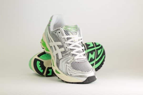 ASICS Gel-Kayano 14 Silver Lime – Beige/Zilver/Groen – Heren/Dames/Uniseks Sneakers – Leer/Mesh – 1203A740-102 – Voorkant