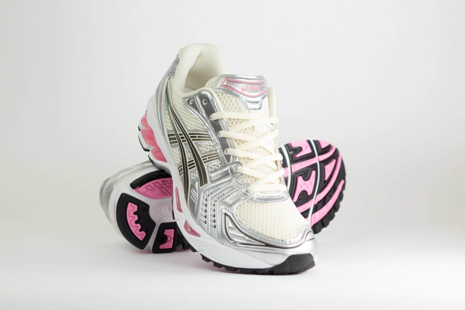 ASICS Gel-Kayano 14 Cream Sweet Pink – Zilver/Wit/Roze – Heren/Dames/Uniseks Sneakers – Leer/Mesh – 1203A537-103 – Voorkant